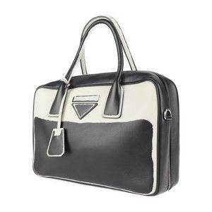 Prada Shoulder White Black Bag Leather